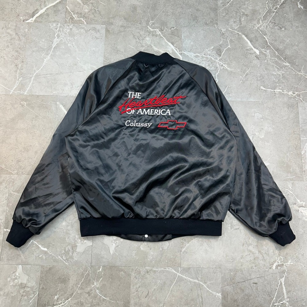 90s Vintage Chevrolet Satin Bomber Jacket Mens Large Heartbeat Of America Lined